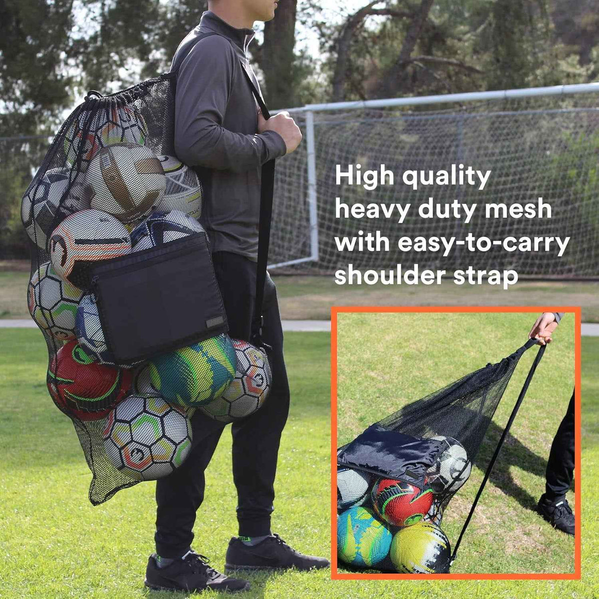 Heavy Duty Mesh Sports Gear Bag with Adjustable Shoulder Strap