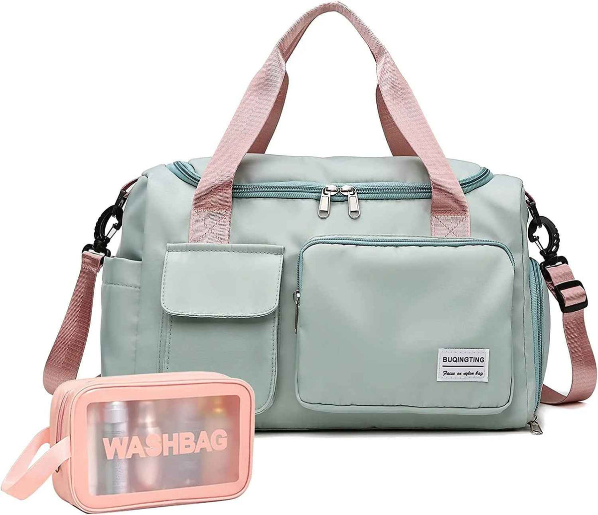 Small Gym Bag for Women, Waterproof Duffle Bag Carry on Weekender Bag with Shoe Compartment & Wet Pocket, Tote Bag for Travel, Workout, Sport