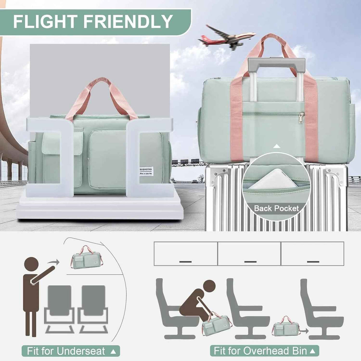Small Gym Bag for Women, Waterproof Duffle Bag Carry on Weekender Bag with Shoe Compartment & Wet Pocket, Tote Bag for Travel, Workout, Sport