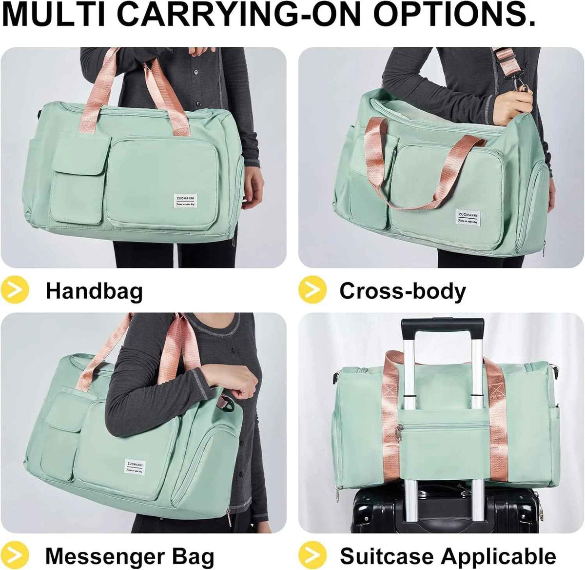 Small Gym Bag for Women, Waterproof Duffle Bag Carry on Weekender Bag with Shoe Compartment & Wet Pocket, Tote Bag for Travel, Workout, Sport
